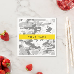 Winter Snow Grey Camouflage Your name Personalise Napkin