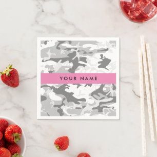 Winter Snow Grey Camouflage Your name Personalise Napkin