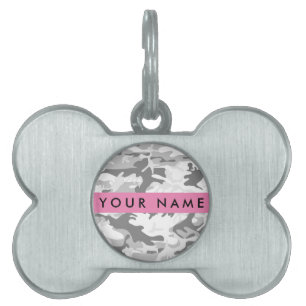 Winter Snow Grey Camouflage Your name Personalise Pet ID Tag