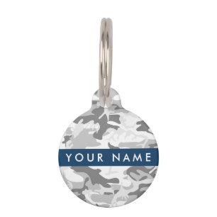 Winter Snow Grey Camouflage Your name Personalise Pet Tag
