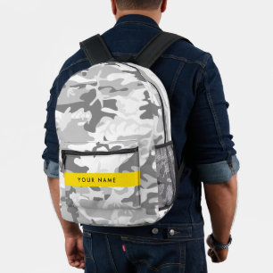 Winter Snow Grey Camouflage Your name Personalise Printed Backpack