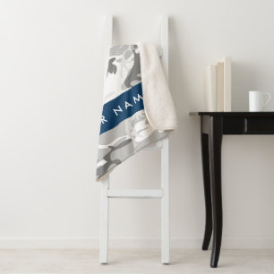 Winter Snow Grey Camouflage Your name Personalise Sherpa Blanket