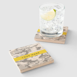 Winter Snow Grey Camouflage Your name Personalise Stone Coaster
