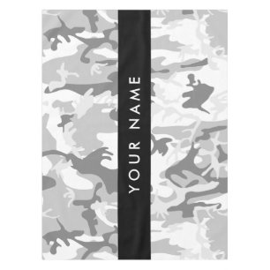 Winter Snow Grey Camouflage Your name Personalise Tablecloth