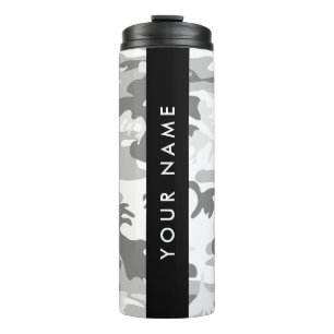 Winter Snow Grey Camouflage Your name Personalise Thermal Tumbler