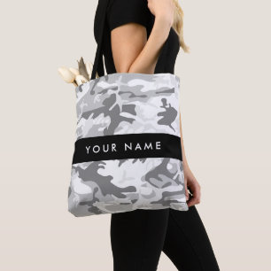 Winter Snow Grey Camouflage Your name Personalise Tote Bag