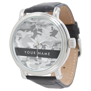 Winter Snow Grey Camouflage Your name Personalise Watch