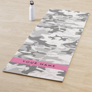 Winter Snow Grey Camouflage Your name Personalise Yoga Mat
