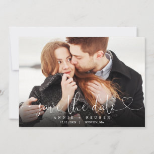 Winter Snow Heart Script Photo Wedding Save The Date
