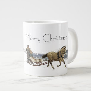 Winter Snow Horse Sleigh Ride Christmas Jumbo Mug