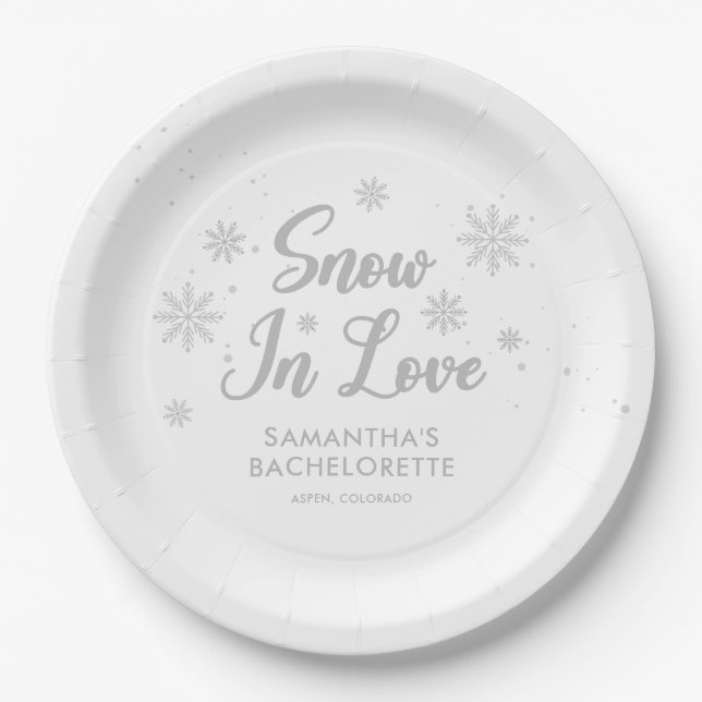Winter Snow In Love Bachelorette  Paper Plate (Front)