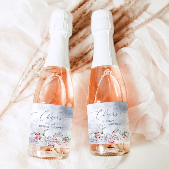 Winter Snow in Love Bridal shower Sparkling Wine Label (Creator Uploaded)