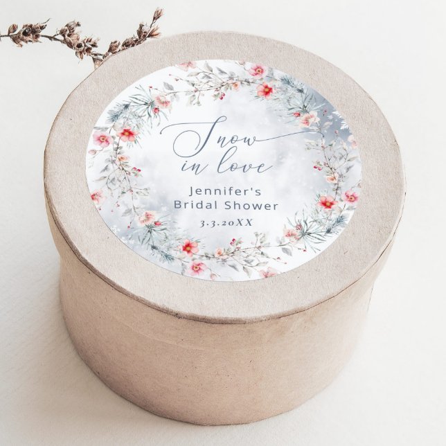 Winter Snow in Love elegant Bridal shower Classic Round Sticker (Creator Uploaded)