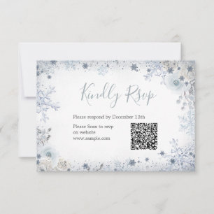 Winter Snow in Love Snowflake Bridal QR Rsvp Card