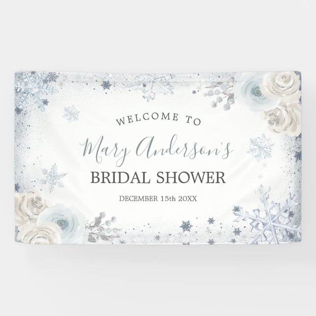 Winter Snow in Love Snowflake Bridal Shower Large Banner (Horizontal)