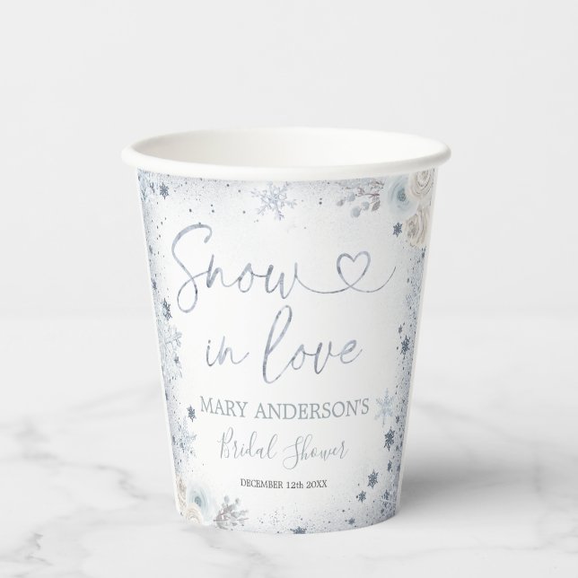 Winter Snow in Love Snowflake Bridal Shower  Paper Cups (Front)
