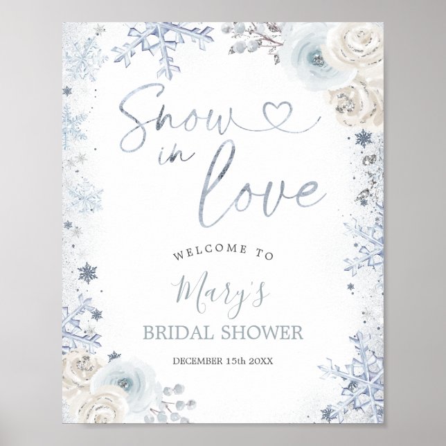 Winter Snow in Love Snowflake Bridal Welcome Poster (Front)