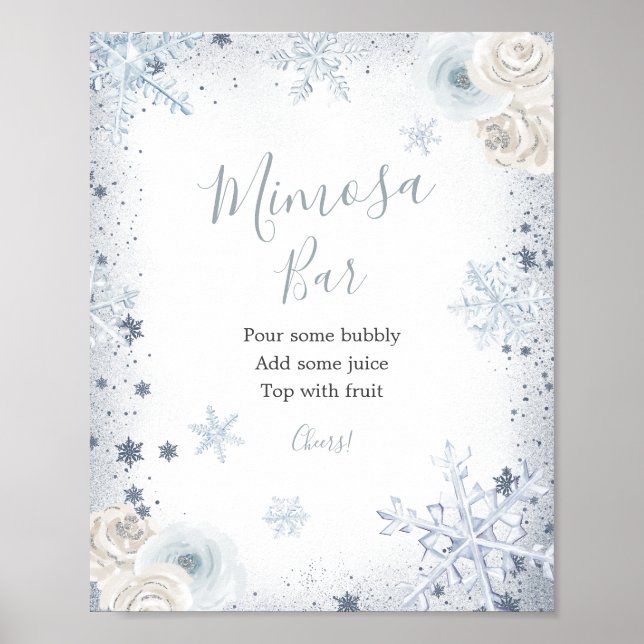 Winter Snow in Love Snowflake Shower Mimosa Bar Poster (Front)