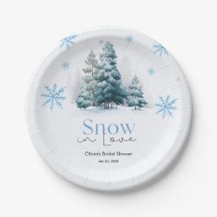 Winter Snow in Love Snowflakes Bridal Shower Paper Plate