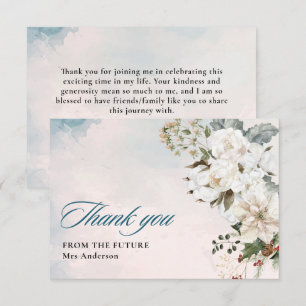 Winter snow in love white floral Bridal Shower  Thank You Card