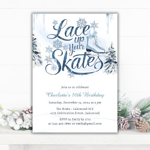 Winter Snow Lace Up Your Skates Ice Skate Birthday Invitation