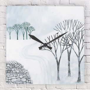 Winter Snow Landscape Painting Square Wall Clock
