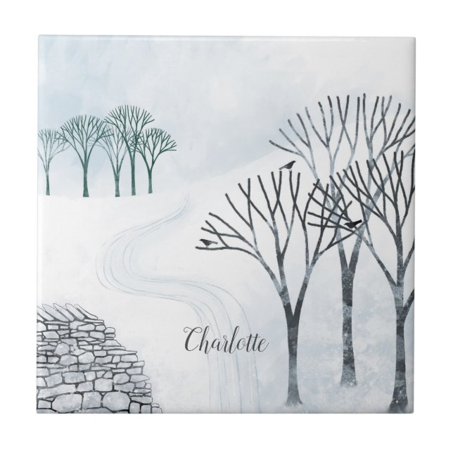 Winter Snow Landscape Personalised Ceramic Tile (Front)