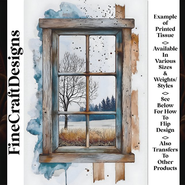 Winter Snow Landscape Through Window AN2 Decoupage Tissue Paper (Creator Uploaded)