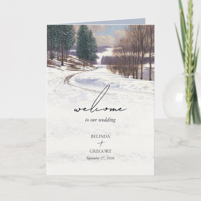 Winter Snow Landscape Wedding Order of Service Program (Front)