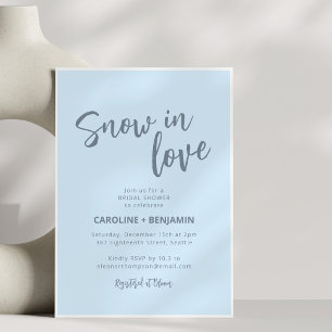 Winter Snow Love Soft Blue Script Bridal Shower Invitation