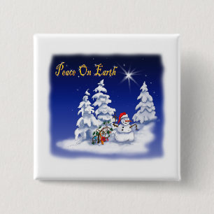 Winter Snow Man Peace on Earth 15 Cm Square Badge
