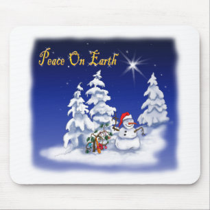 Winter Snow Man Peace on Earth Mouse Pad