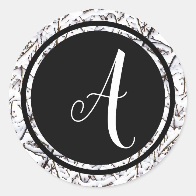 Winter Snow Monogram Black Circle - Circle Sticker (Front)