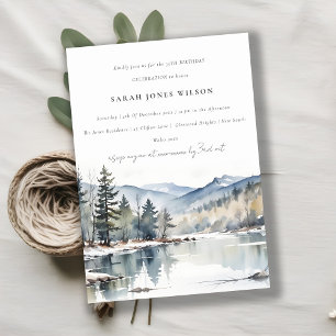 Winter Snow Mountain Lake Landscape Birthday Invitation