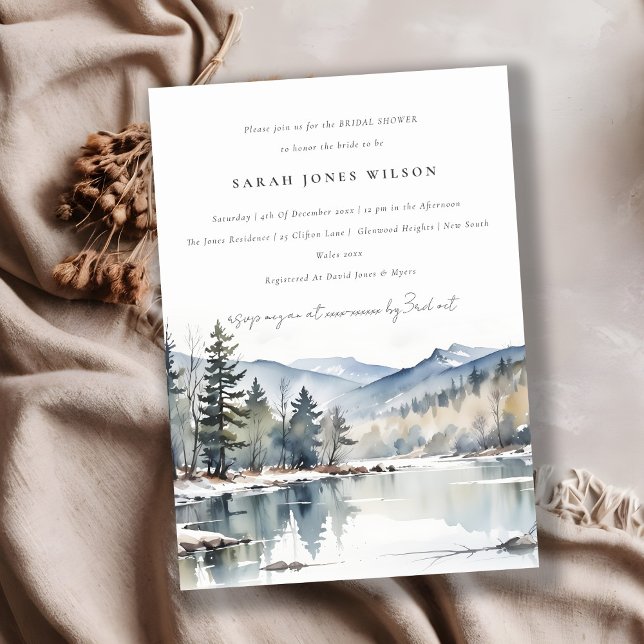Winter Snow Mountain Lake Landscape Bridal Shower Invitation (Creator Uploaded)