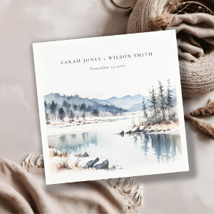 Winter Snow Mountain Lake Landscape Wedding Napkin