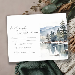 Winter Snow Mountain Lake Landscape Wedding RSVP Card