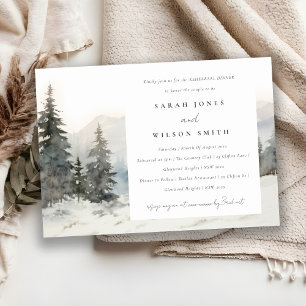 Winter Snow Mountain Landscape Rehearsal Dinner Invitation