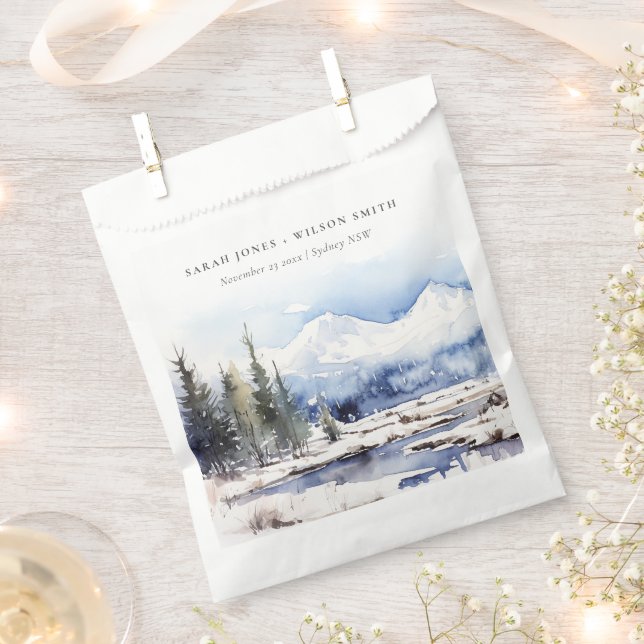 Winter Snow Mountain Ski Landscape Wedding Favour Bag (Clipped)