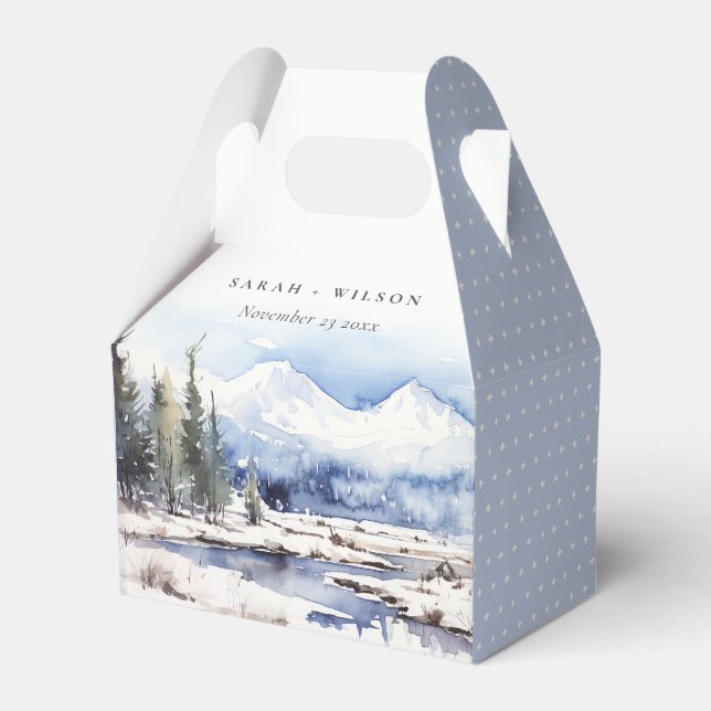 Winter Snow Mountain Ski Landscape Wedding Favour Box (Front Side)