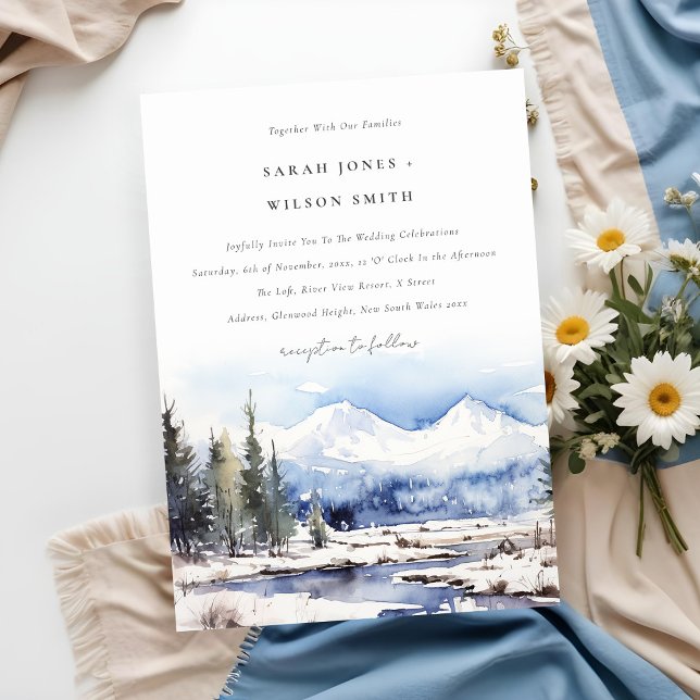Winter Snow Mountain Ski Landscape Wedding Invitation (Creator Uploaded)