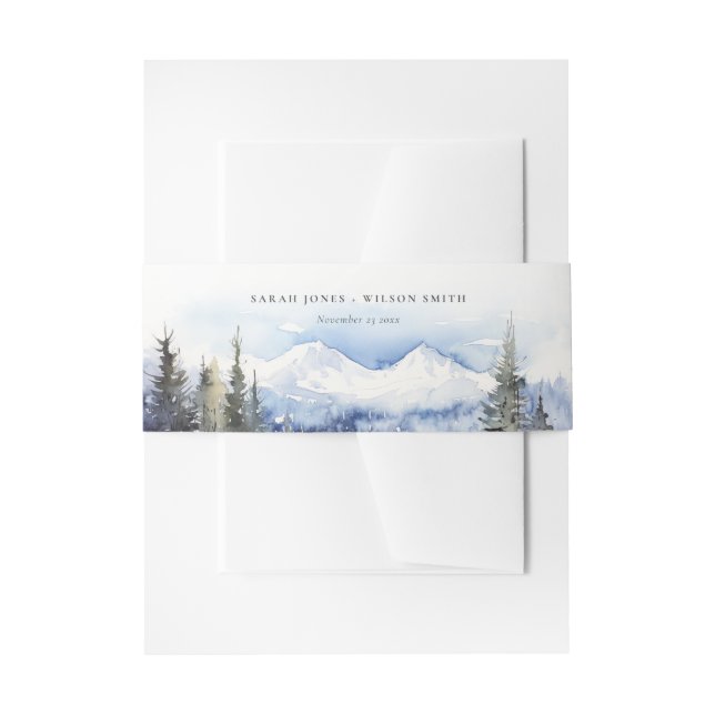 Winter Snow Mountain Ski Landscape Wedding Invitation Belly Band (Front Example)
