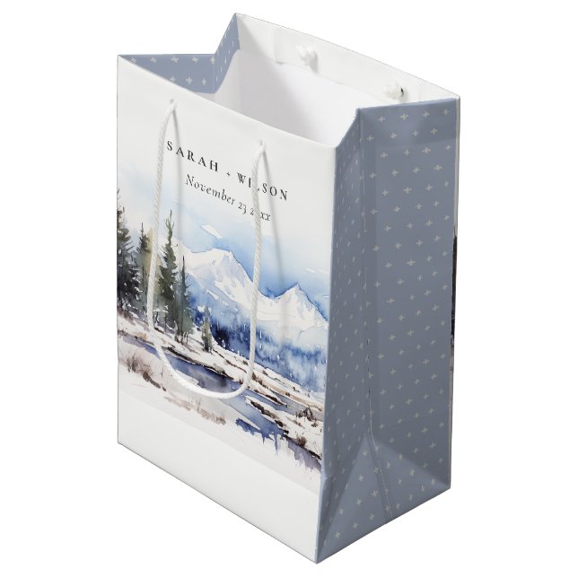 Winter Snow Mountain Ski Landscape Wedding Medium Gift Bag (Front Angled)
