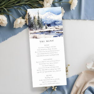 Winter Snow Mountain Ski Landscape Wedding Menu Invitation