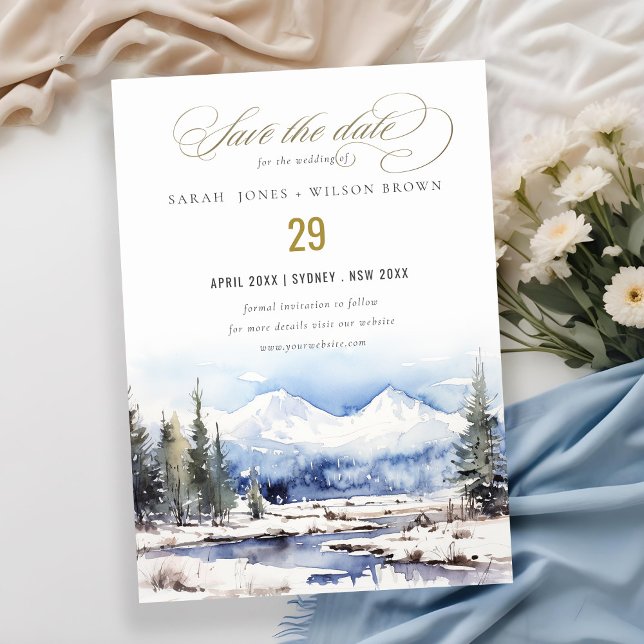 Winter Snow Mountain Ski Landscape Wedding Save The Date (Creator Uploaded)