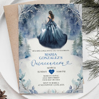 Winter Snow Navy Blue Dress Forest Quinceañera