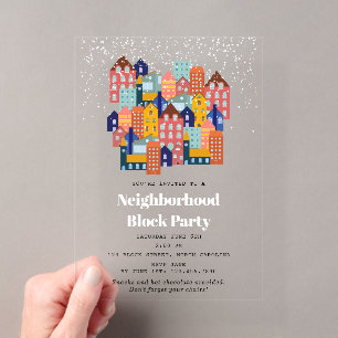 Winter Snow Neighbourhood Block Party Acrylic Invitations