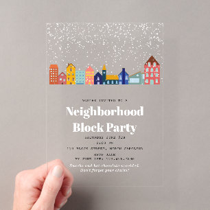 Winter Snow Neighbourhood Block Party Acrylic Invitations