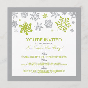 Winter Snow New Year's Eve Party Invitation (lime)