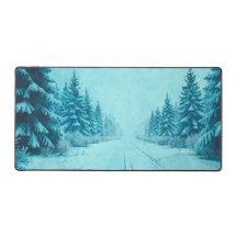 Winter Snow on Pine Trees Desk Mat